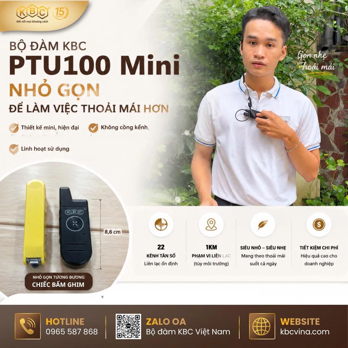 Bộ đàm KBC PTU100 Mini - Bộ đàm mini nhỏ gọn, thẩm mỹ cho nhà hàng, quán cà phê và cửa hàng